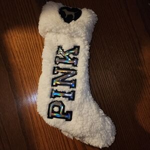 Victoria's Secret PINK White Shepra Stocking with Holographic PINK Logo